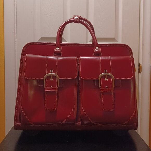 Franklin Covey Red/Burgundy Leather Rolling Luggage/Laptop Bag/Briefcase - Picture 10 of 10